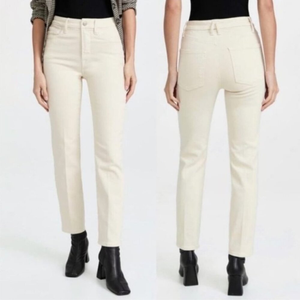 Good American Good Classic High Waist Slim Straight Leg Jeans in Bone Size 12/31
